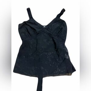Vintage 90s/ Y2K Charlotte Russe Lacey coquette black sheer tank floral size M